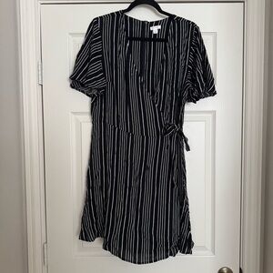 Black and White Striped Wrap Dress